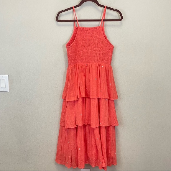 English Factory Orange Embroidered Smocked Tiered Midi Dress Size Small - Picture 9 of 12